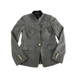 J.Crew Women's Regent Gray Plaid Gold Shield Button Surgeon Cuff Blazer Size 2